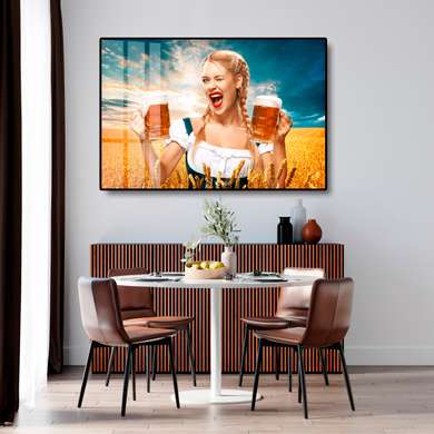 Poster - Girl and beer mugs, 45 x 30 см, Canvas on frame
