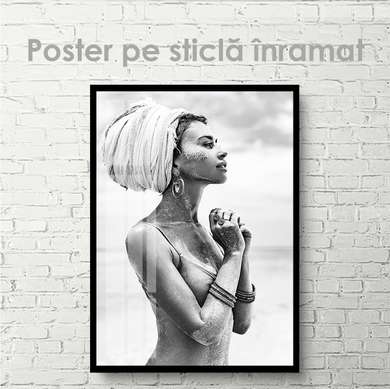 Poster - Black and white portrait of a girl, 30 x 45 см, Canvas on frame