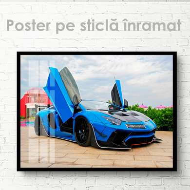 Постер - Голубой Ламборджини, 45 x 30 см, Холст на подрамнике