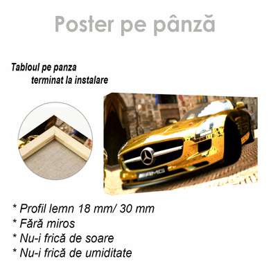 Poster - Golden Mercedes, 90 x 45 см, Framed poster on glass, Transport