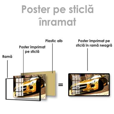 Poster - Golden Mercedes, 90 x 45 см, Framed poster on glass, Transport