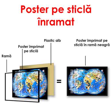 Poster - Harta lumii cu pești pe fundal negru, 45 x 30 см, Panza pe cadru