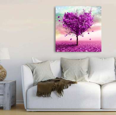 Poster - Copacul frumos roz în formă de inimă, 100 x 100 см, Poster înrămat, Botanică