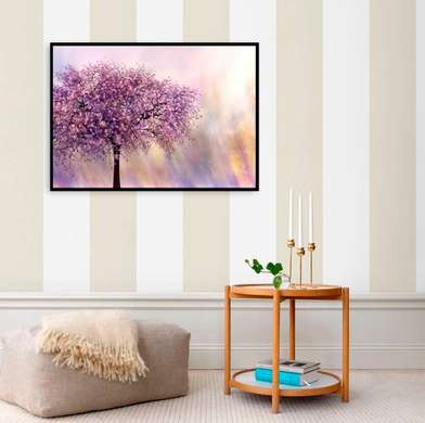 Poster - Цветущее дерево на абстрактном фоне, 90 x 60 см, Poster inramat pe sticla