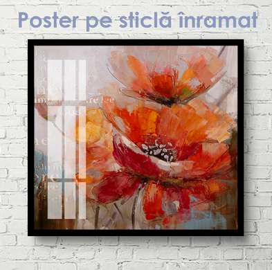 Постер - Картина макового цветка нарисованная в масляных красках, 40 x 40 см, Холст на подрамнике, Ботаника