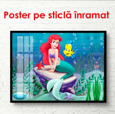 Poster - Little Mermaid on a stone, 90 x 60 см, Framed poster
