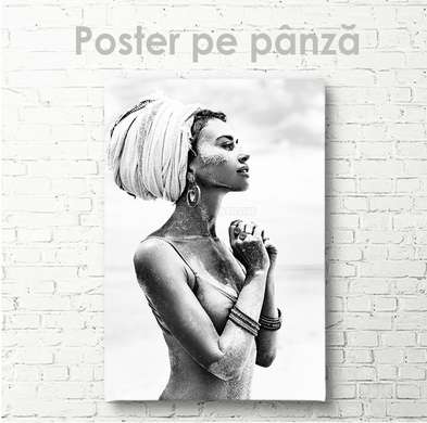 Poster - Black and white portrait of a girl, 60 x 90 см, Framed poster on glass, Black & White
