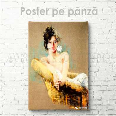Poster - Fată cu o floare, 60 x 90 см, Poster inramat pe sticla, Pictura