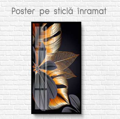 Poster - Golden leaves of tropical plants, 30 x 60 см, Canvas on frame
