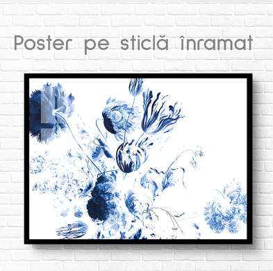 Poster - Flori albastre, 90 x 60 см, Poster inramat pe sticla
