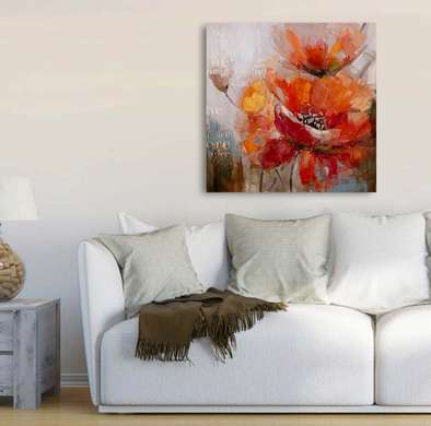 Постер - Картина макового цветка нарисованная в масляных красках, 40 x 40 см, Холст на подрамнике, Ботаника