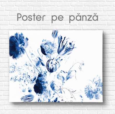 Постер - Синие цветы, 90 x 60 см, Постер на Стекле в раме
