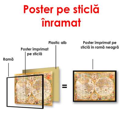 Poster - Harta lumii de culoare maro, 90 x 60 см, Poster înrămat