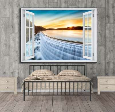 Wall Sticker - 3D window with clear water cascade view
