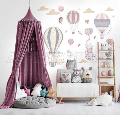 Autocolante de perete, Animale drăguțe cu baloane în nuanțe pal, SET-M
