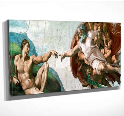 Постер - Сотворение Адама, 150 x 50 см, Постер на Стекле в раме, Живопись