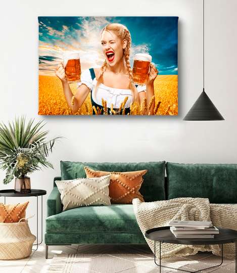 Poster, Fata si halbele de bere, 45 x 30 см, Panza pe cadru