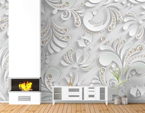 3D Wallpaper - Stones and 3D figures white