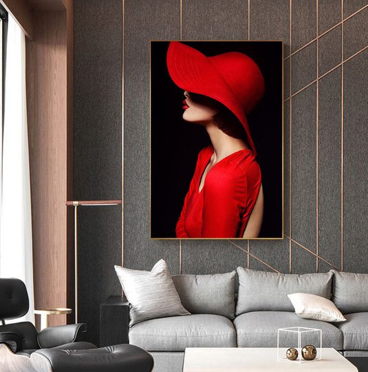 Tablou înramat, Fată în pălărie roșie, 50 x 75 см