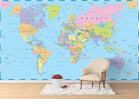 Wall Mural - World map in blue tones