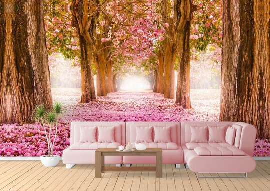 Фотообои - Аллея с розовыми цветами