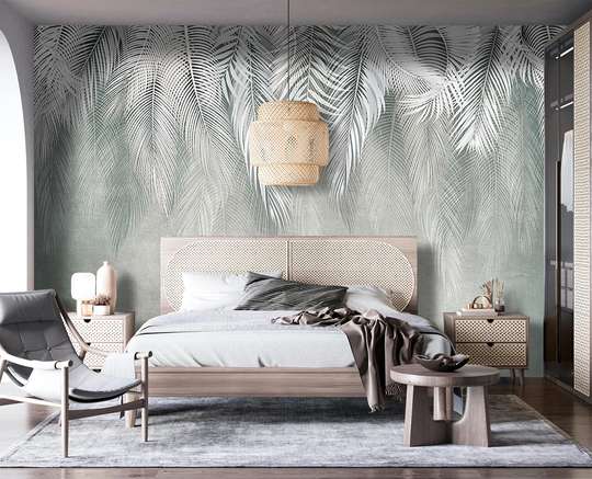 Wall Mural - Abstract feathers on pale greenish gray background
