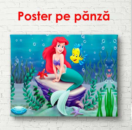 Poster - Sirena mică pe piatră, 90 x 60 см, Poster înrămat