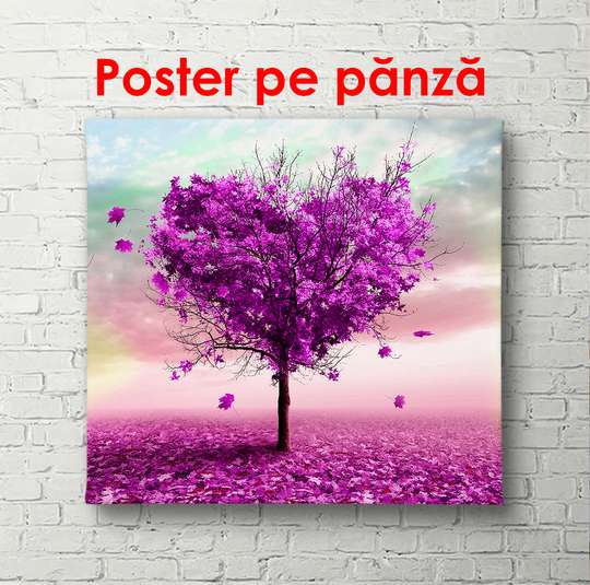 Poster - Copacul frumos roz în formă de inimă, 100 x 100 см, Poster înrămat