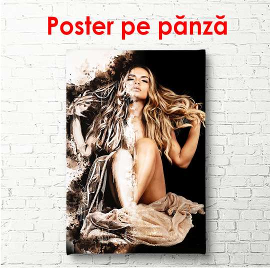 Постер - Портрет красивой девушке, 30 x 60 см, Холст на подрамнике, Ню