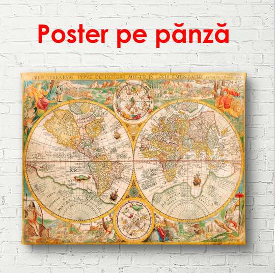 Постер - Карта Мира в коричневом цвете, 90 x 60 см, Постер в раме