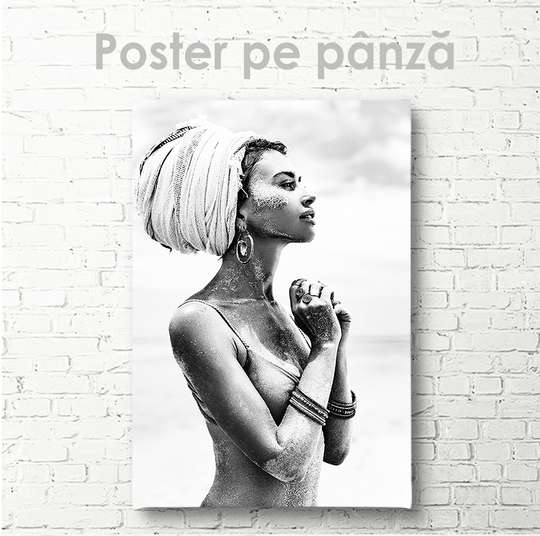 Poster - Black and white portrait of a girl, 30 x 45 см, Canvas on frame