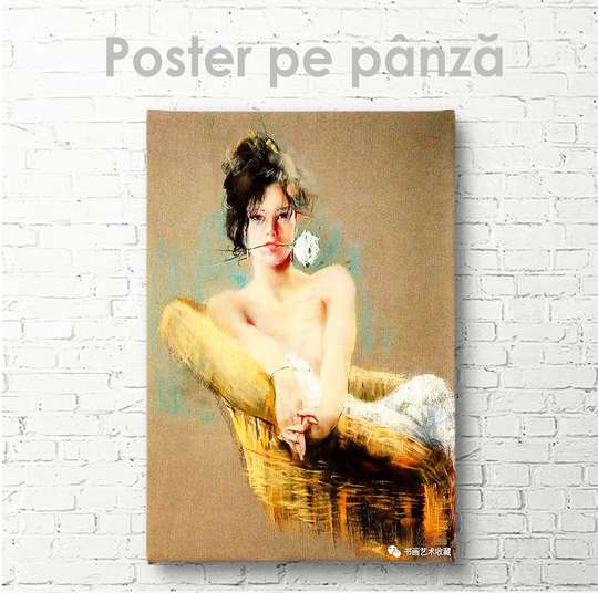 Poster - Fată cu o floare, 30 x 45 см, Panza pe cadru