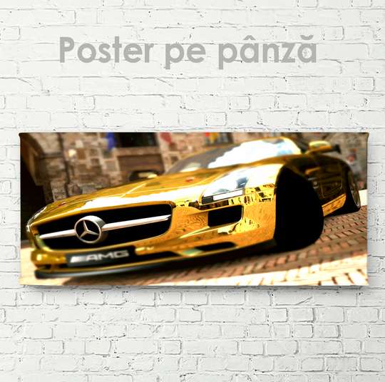 Poster - Golden Mercedes, 60 x 30 см, Canvas on frame