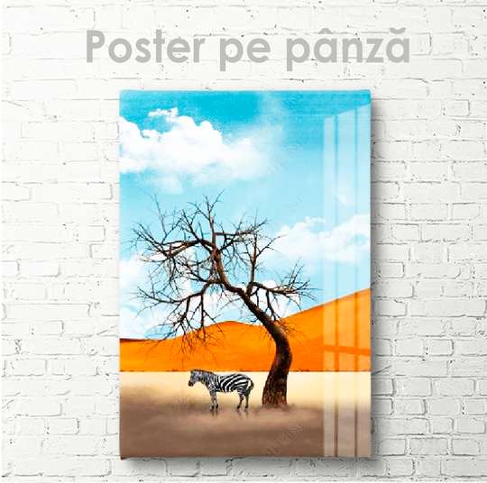Постер, Зебра в сафари, 30 x 45 см, Холст на подрамнике, Животные