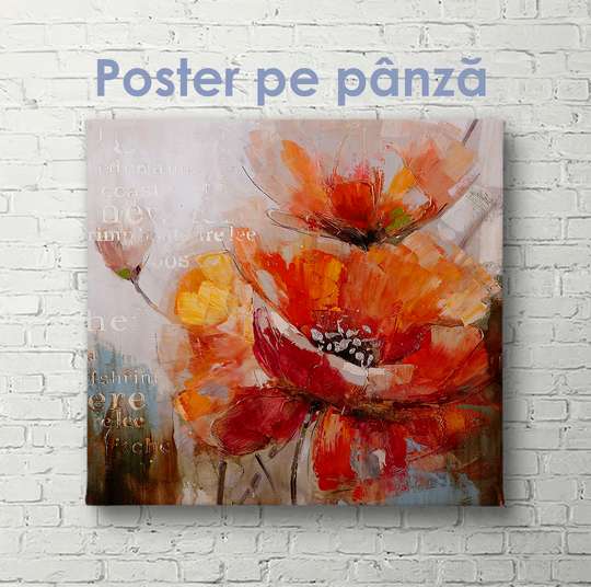 Poster - Pictura unei flori de mac pictată în vopsele în ulei, 40 x 40 см, Panza pe cadru