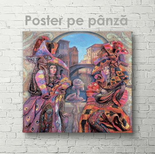 Постер - Девушки в ярких нарядах, 40 x 40 см, Холст на подрамнике, Живопись