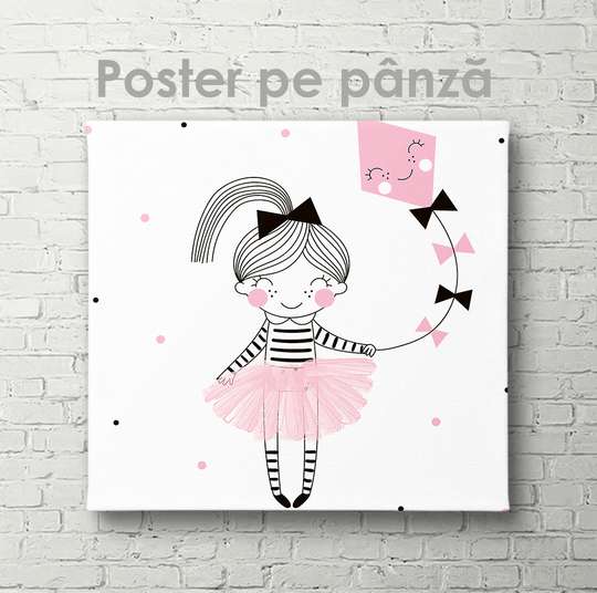 Poster - Girl with a kite, 40 x 40 см, Canvas on frame