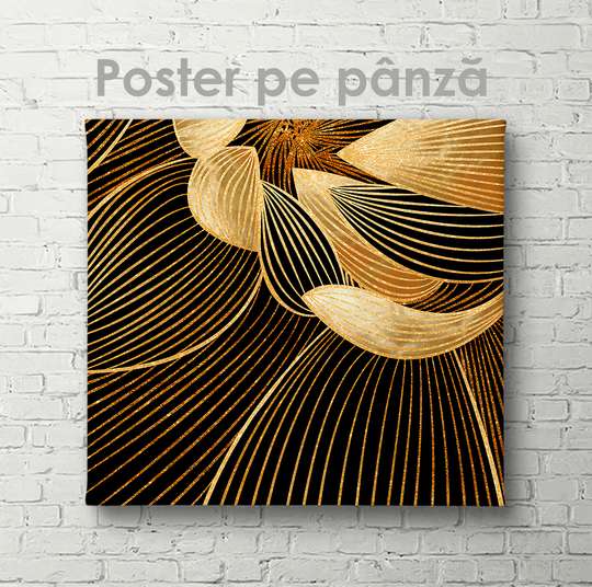 Poster - Golden lines on a black background, 40 x 40 см, Canvas on frame