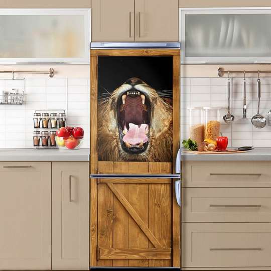 3Д наклейка на дверь, Ярость льва, 60 x 90cm