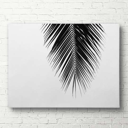 Poster - Palm leaf on gray background, 90 x 60 см, Framed poster