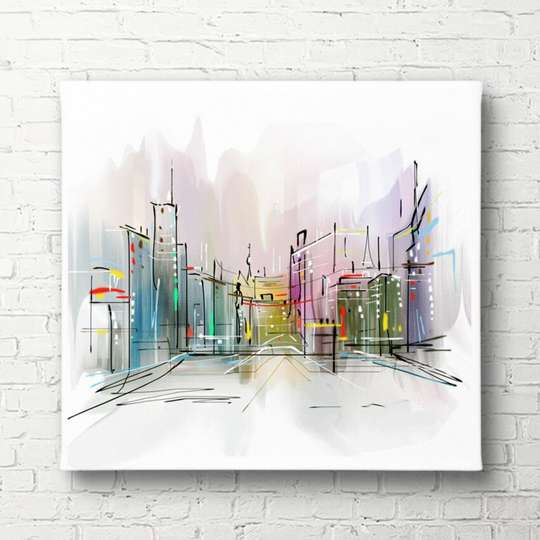 Постер - Разноцветный нарисованный город, 90 x 60 см, Постер в раме