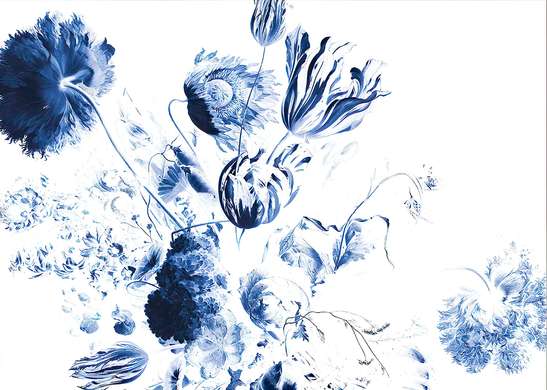 Постер - Синие цветы, 90 x 60 см, Постер на Стекле в раме