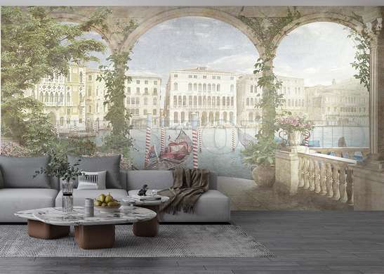 Wall mural - View of the Venetian canal from the arched terrace