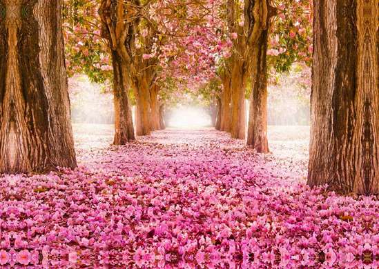 Wall Mural - Alley with pink flowers