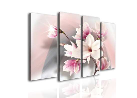 Modular picture, Delicate flower on a pink background., 106 x 60, 106 x 60