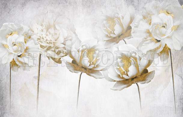 Modular picture, Gray flowers with gold, 108 х 60