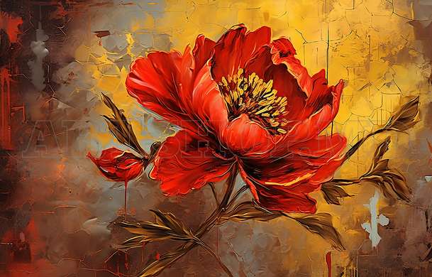 Modular picture, Red flower on a yellow background, 108 х 60