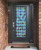 Window Privacy Film, Decorative stained glass window in blue shades with geometry, 60 x 90cm, Transparent, Window Film