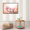 Poster - Delicate pink magnolias on a dark pink background, 90 x 45 см, Framed poster, Flowers