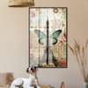 Poster - Eiffel Tower with a blue butterfly against a gray wall, 60 x 90 см, Framed poster on glass, Provence